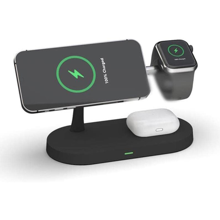 PBuddy 5 in 1 Wireless Charging Station, Magnetic Wireless Charger with 15W Fast Charge, for iPhone 13/12, 13/12 Pro Max, Mini, iWatch 7/SE/6/5/4/3/2, Airpods 2/Pro(Wall Adapter inc) (White)