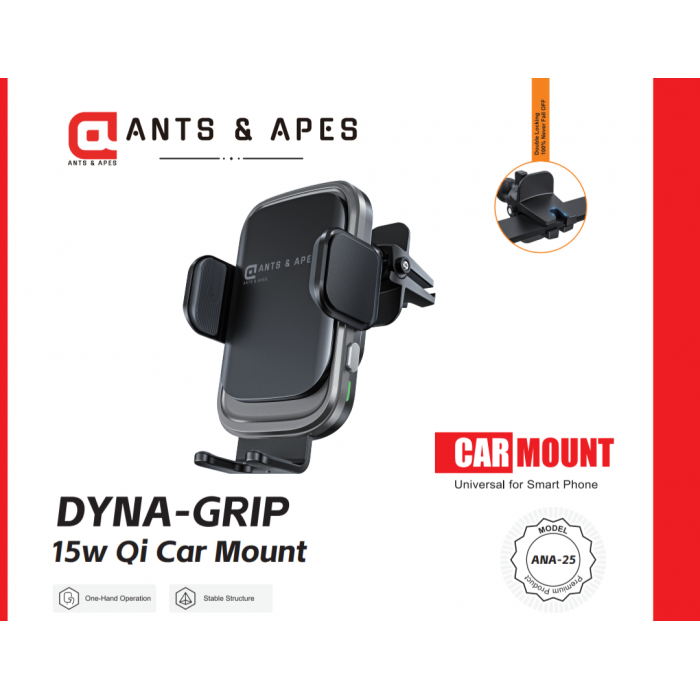 15W QI Premium Quality Fast Charge Universal Car Mount DYNA-GRIP by Ants and Apes